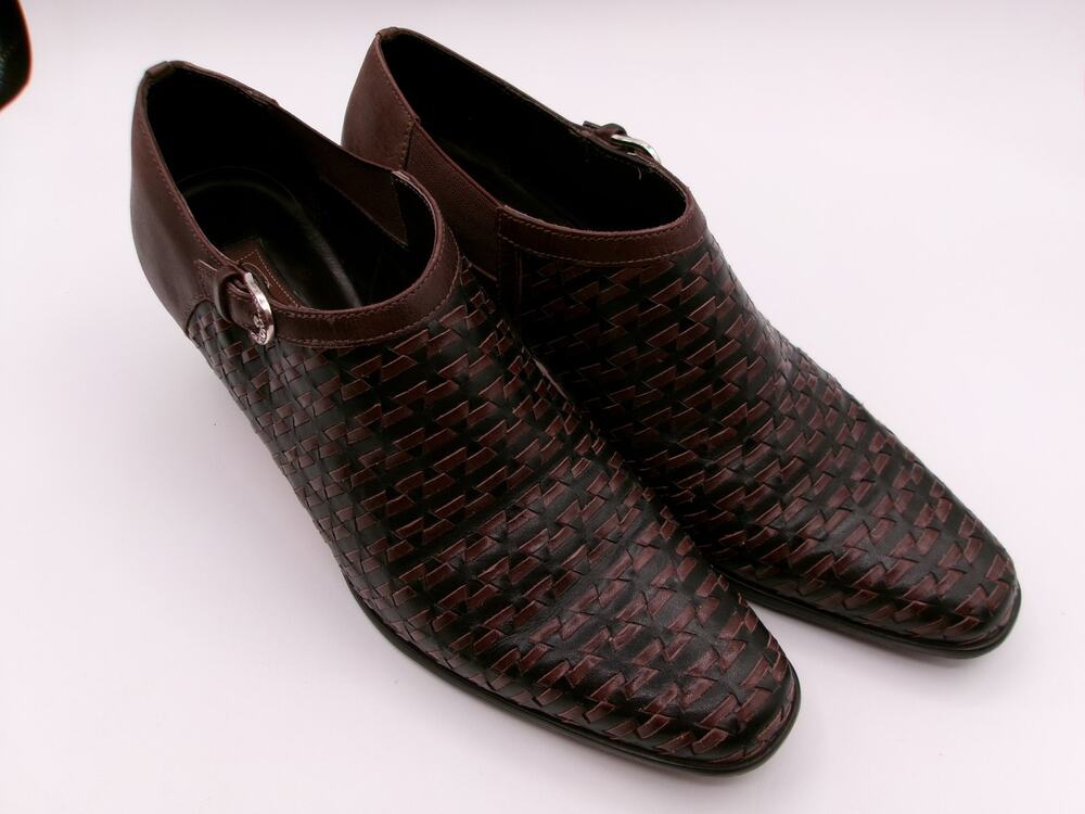 Brighton Turner Brown Woven Leather Block Heel Booties Size 8.5